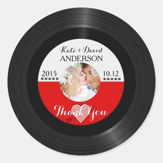 Retro Vinylaufzeichnungs-Foto-Gastgeschenk Runder Aufkleber (Vorderseite)