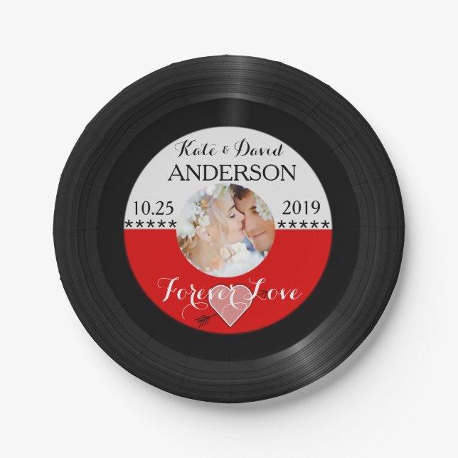 Retro Vinylaufzeichnungs-Foto Posten-Hochzeit Pappteller (Vorderseite)