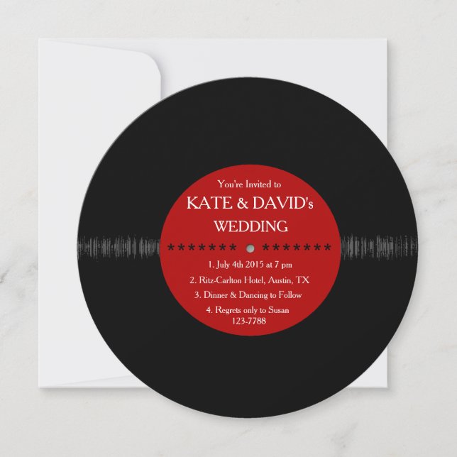 Retro Vinylaufzeichnungs-moderne Hochzeit lädt ein Einladung (Vorderseite)