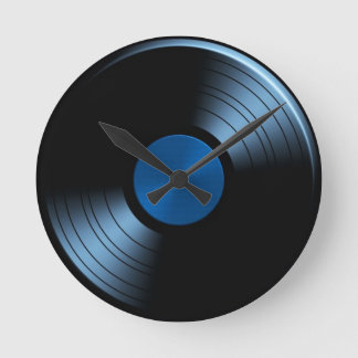 Retro VinylRekordalbum im Blau Runde Wanduhr