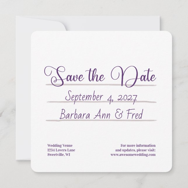 Retro Violet Vibes Kassettenband, Square Save The Date (Rückseite)