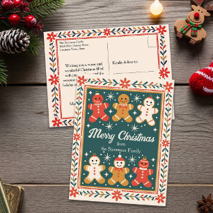 Retro-Volkskunst-Weihnachtsgruß mit Lebkuchen Postkarte