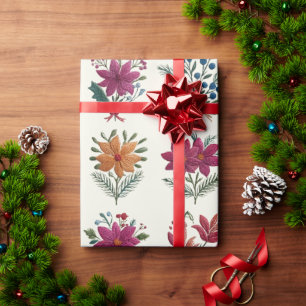 Retro-Volkstümliches-Blumen-Weihnachten Geschenkpapier