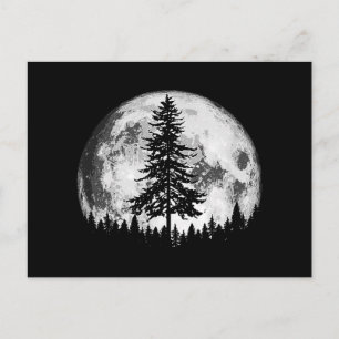 Retro Vollmond & Minimalistischer Kiefernbaum Vint Postkarte