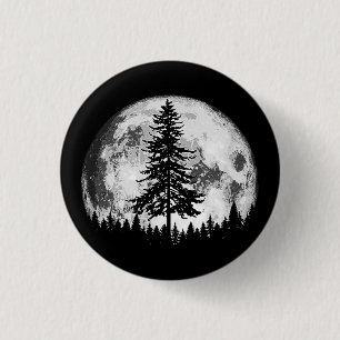 Retro Vollmond & Minimalistischer Pine Tree Vintag Button