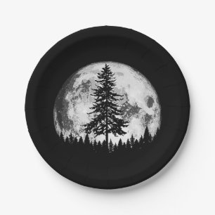Retro Vollmond & Minimalistischer Pine Tree Vintag Pappteller