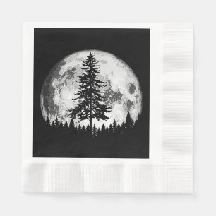 Retro Vollmond & Minimalistischer Pine Tree Vintag Serviette