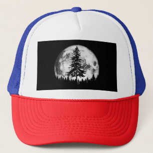 Retro Vollmond & Minimalistischer Pine Tree Vintag Truckerkappe