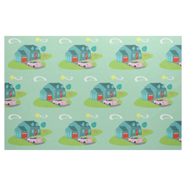 Retro Vorstadthaus gekämmtes Baumwollgewebe Stoff (Fat Quarter (45,7 x 55,9 cm))