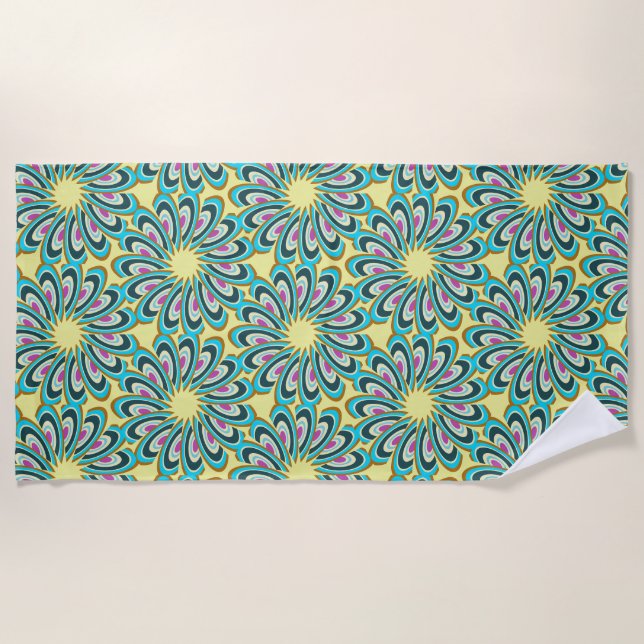 Retro Vortex Petal Burst Muster Strandtuch (Vorderseite)