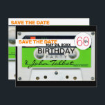 Retro W Audiotape 60. Geburtstag Save the Date HPC Feiertagspostkarte<br><div class="desc">Alte weiße Audio-Band (Audiokassette) mit grünem Tag, um mit Ihrem Namen und Datum zu personalisieren. Design auf horizontaler Postkarte mit Texten für 60. Geburtstag Save the Date, um (vor und zurück) anzupassen. Sie können den Text (Schriftart, Farbe, Größe und Position) ganz einfach ändern, indem Sie auf die Schaltfläche Anpassen klicken....</div>