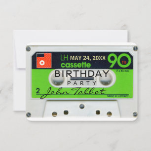 Retro W Audiotape 90. Geburtstagsparty Einladung