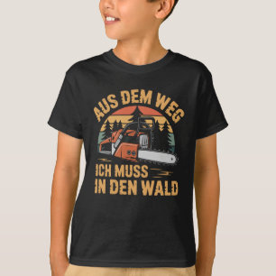 Retro-Wald-Abenteuer-Motorsäge-Grafik T-Shirt