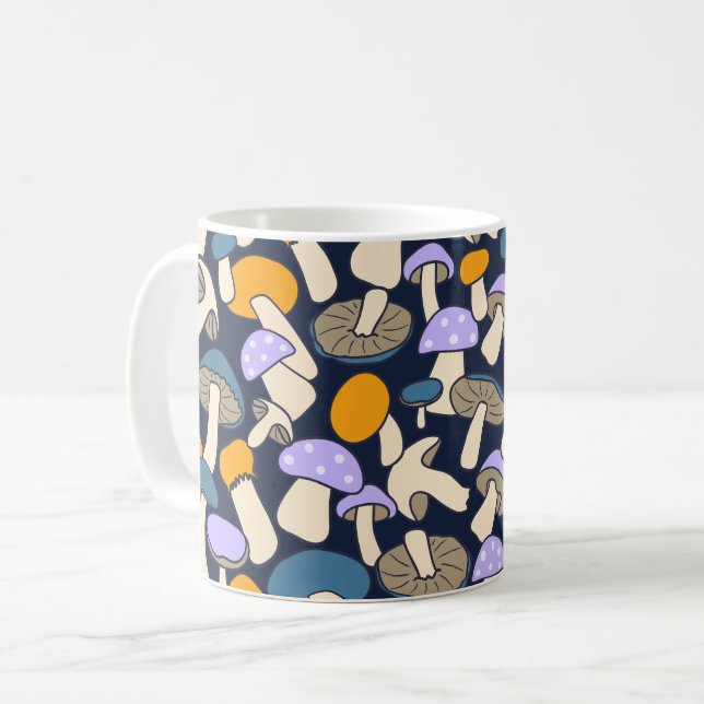 Retro-Wald-Pilze-Sammeln-Mitternachtswald Kaffeetasse (Vorderseite Links)