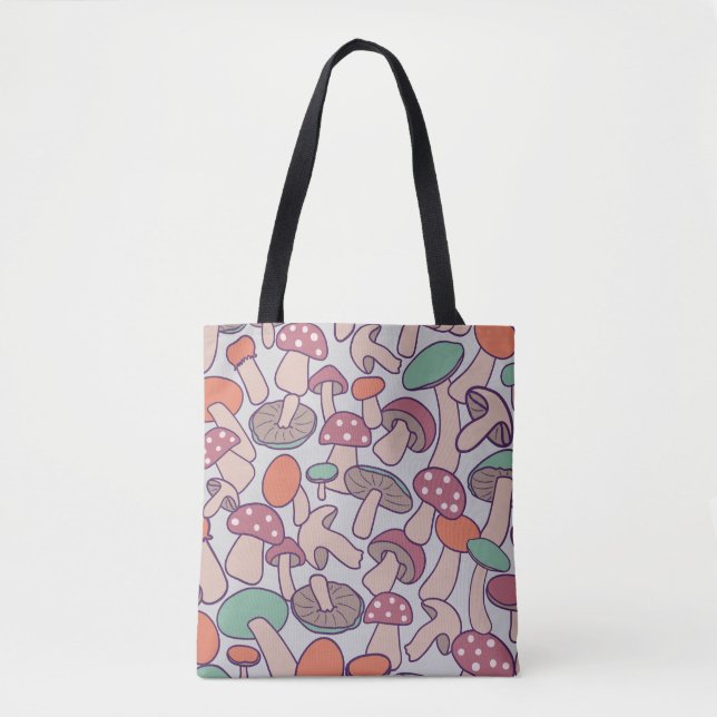 Retro-Wald-Pilzmuster Herbst-Mycelium Tasche (Vorderseite)