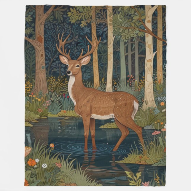 Retro-Waldwild Fleecedecke (Vorderseite)