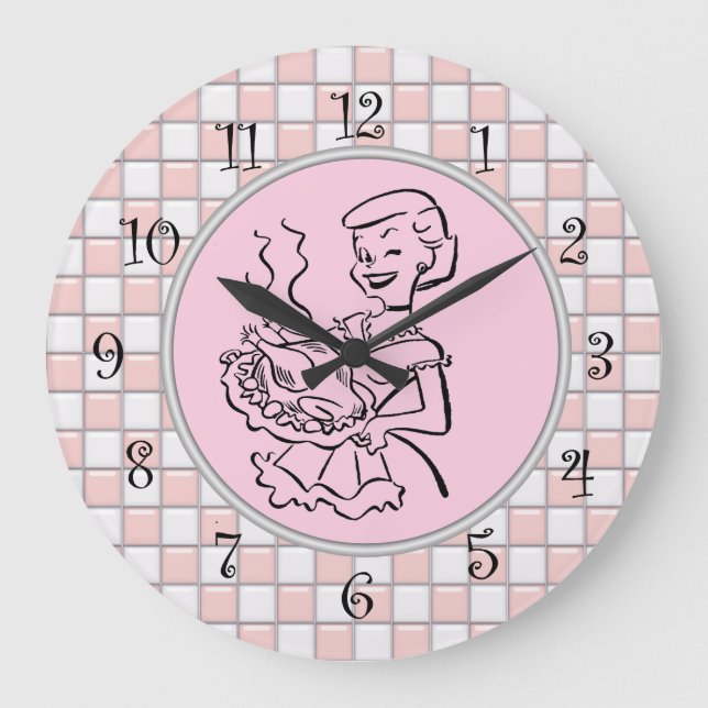 Retro-Wall-Uhren der 1950er Jahre Große Wanduhr (Vorderseite)