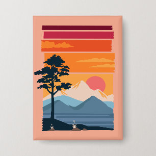 Retro-Wanderlust-Sonnenuntergang-Berg-Naturschönhe Button