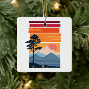 Retro-Wanderlust-Sonnenuntergang-Berg-Naturschönhe Keramikornament