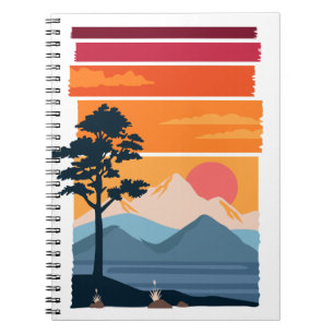 Retro-Wanderlust-Sonnenuntergang-Berg-Naturschönhe Notizblock