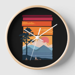 Retro-Wanderlust-Sonnenuntergang-Berg-Naturschönhe Uhr