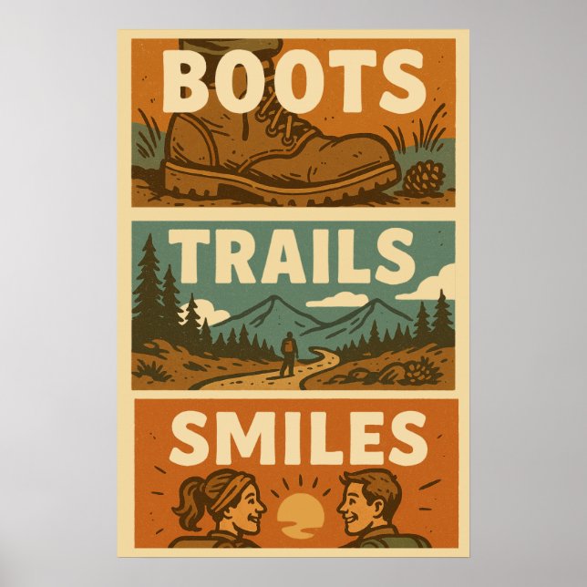 Retro Wandern an der Mauer Ein Plakat für Naturlie (Vorne)