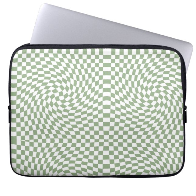 Retro-Warm-weiße Karos in der grünen Seite geprüft Laptopschutzhülle (Vorderseite)