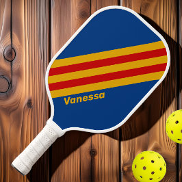 Retro Warmherzige Streifen mit Namen Pickleball Schläger