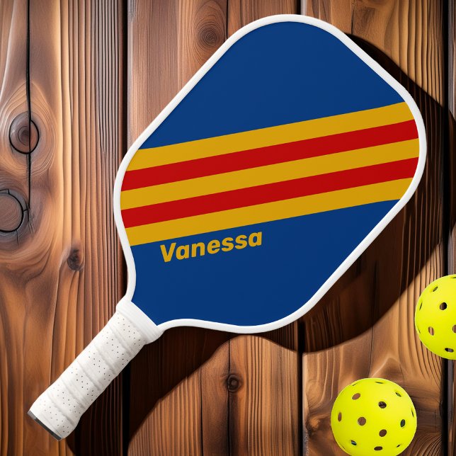 Retro Warmherzige Streifen mit Namen Pickleball Schläger (Von Creator hochgeladen)