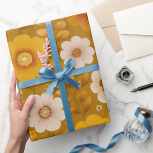 Retro-Warmton-Blumen-Senf-Blumenmuster Geschenkpapier
