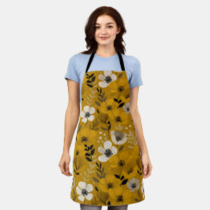Retro-Warmton-Blumen-Senf-Blumenmuster Schürze