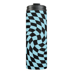 Retro Warped Black Blue Karos überprüft Thermosbecher