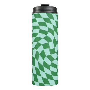 Retro Warped Blue Green Karos Checked Thermosbecher
