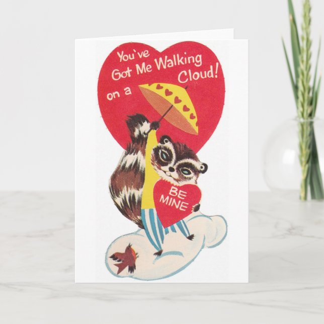 Retro Waschbär-Valentinstag-Karte Feiertagskarte (Vorderseite)