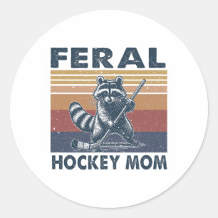 Retro-Waschbär Wilde Hockey-Mama Hockey-Spieler Mü Runder Aufkleber