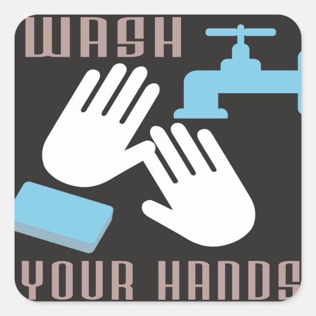 Retro Wash Deine Hände Aufkleber. Quadratischer Aufkleber (Vorderseite)