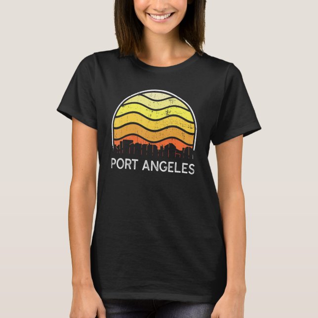 Retro Washington Port Angeles Visitors Skyline Vin T-Shirt (Vorderseite)