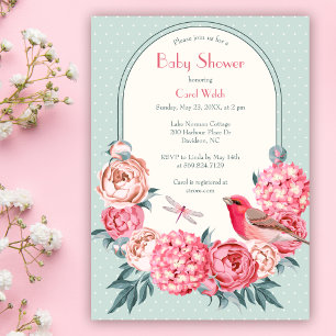Retro Wasserfarbe Elegante Baby Dusche Flora Einladung