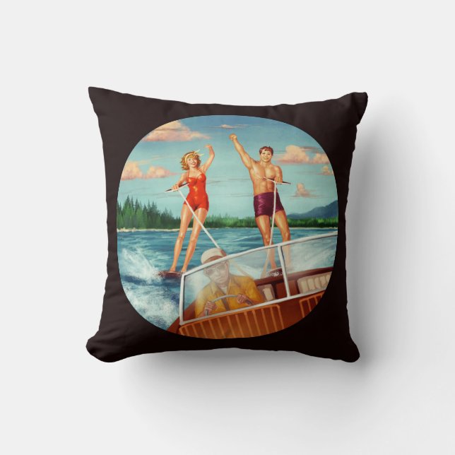 Retro-Wasserski Kissen (Vorderseite)