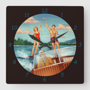 Retro-Wasserski Quadratische Wanduhr