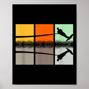 Retro-Wasserskiläufer-Silhouette Wellenliebhaber-S Poster
