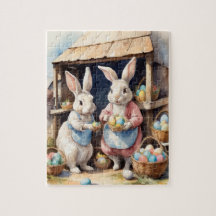 Retro Watercolor Bunny Ostereier Markt