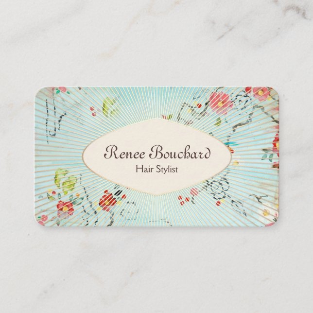 Retro Watercolor Floral Blue Gold Visitenkarte (Vorderseite)