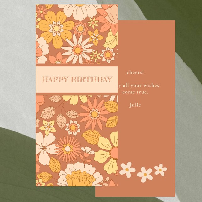 Retro Watercolor Floral Happy Birthday Card (Von Creator hochgeladen)