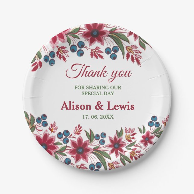 Retro Watercolor Florals Pappteller (Vorderseite)