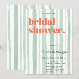 Retro Watercolor Green Stripes Brautparty Einladung