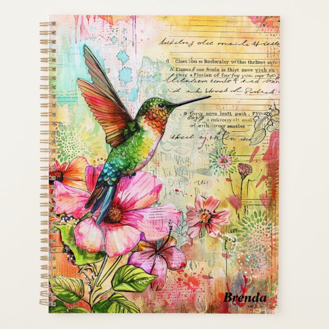 Retro Watercolor Hummingbird Planer (Vorderseite)