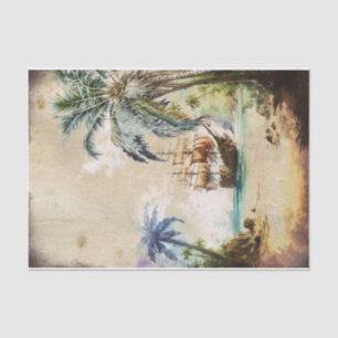 Retro Watercolor Pirate Ship Palm Tree Decoupage Seidenpapier