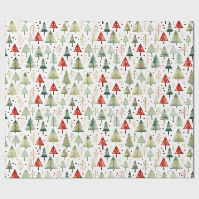 Retro Watercolor Weihnachtsbaumen Weihnachten Geschenkpapier (Saum)
