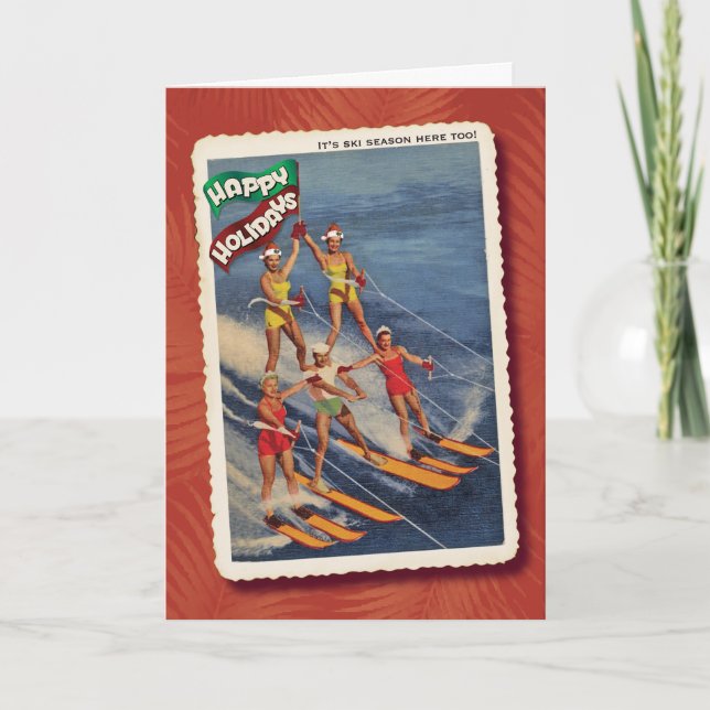 Retro Waterskiers Weihnachtskarte Feiertagskarte (Vorderseite)